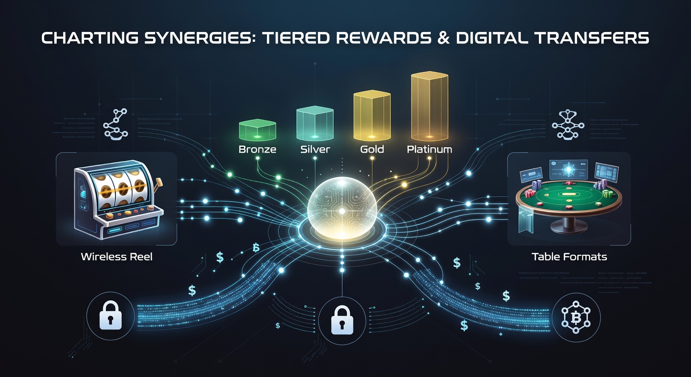 Mobile casino interface displaying tiered reward levels alongside instant digital transfer options for reel and table games
