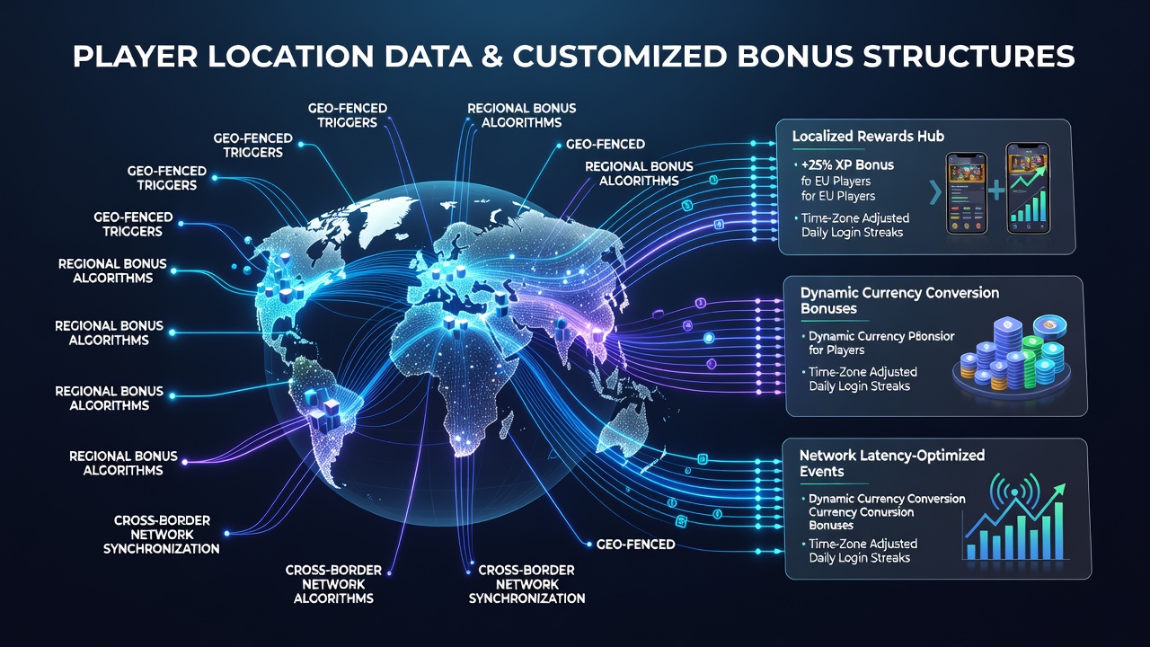 Dashboard showing regional bonus adjustments based on player geolocation data