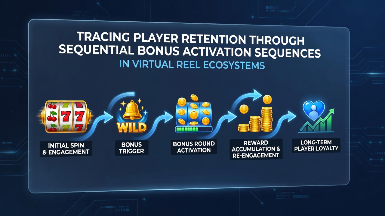 Diagram showing sequential bonus activation paths across virtual reel symbols and player progression stages