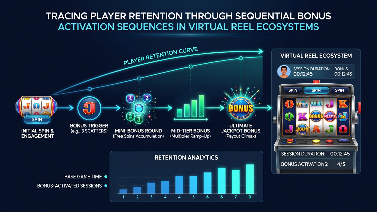 Graph illustrating retention curves for different bonus sequence lengths in virtual reel platforms